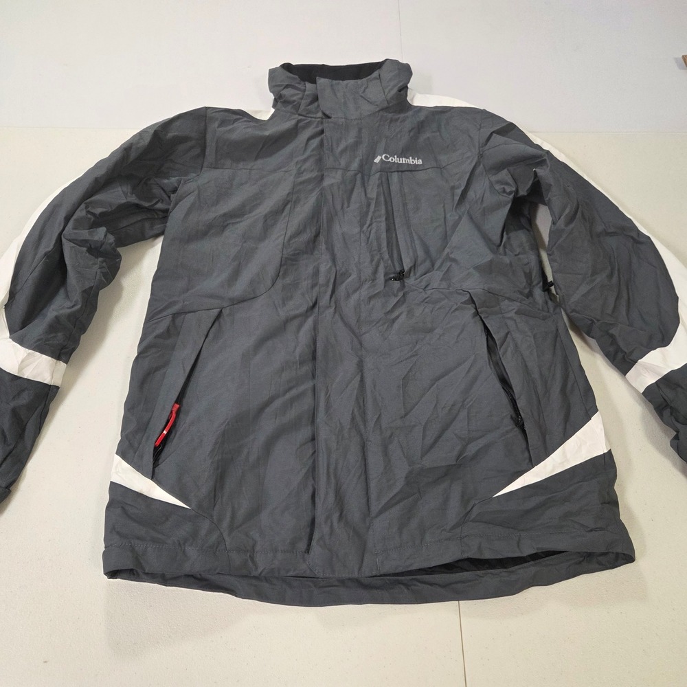 Columbia Interchange Mens Small Gray White Hooded Shell Jacket Waterproof Parka